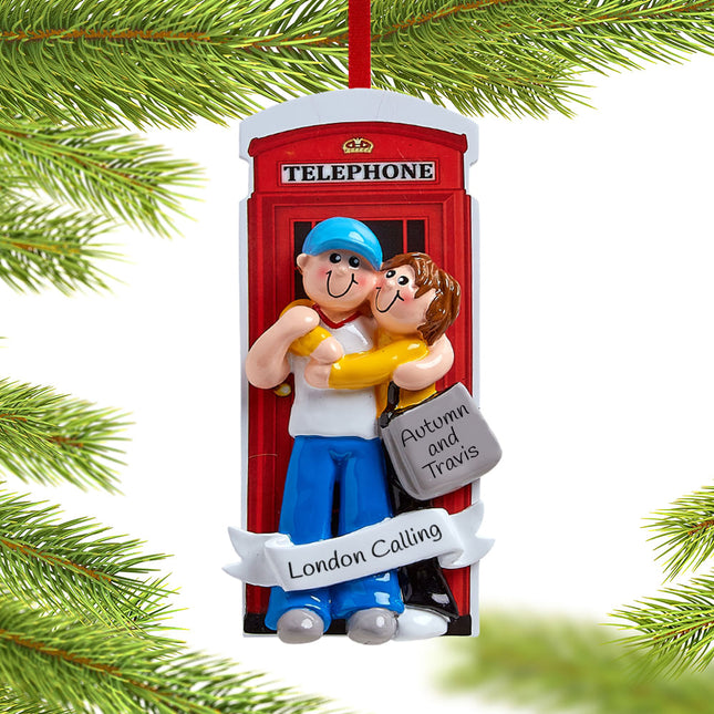 engraved personalized couple in london phone booth christmas ornament – Christmas ornament, holiday tree decoration or gift