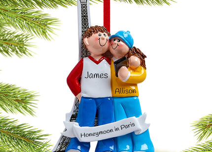 custom personalized couple visiting eiffel tower christmas ornament – Christmas ornament, holiday tree decoration or gift