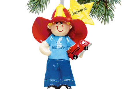 keepsake personalized big brother with firetruck and yellow star christmas ornament – Christmas ornament, holiday tree decora