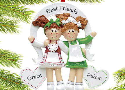 holiday personalized friends or sisters with hearts christmas ornament – Christmas ornament, holiday tree decoration or gift
