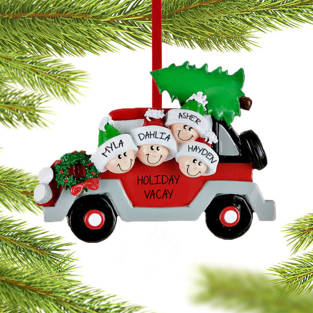 Car Family Personalized Ornament - 2, 3, 4, 5 Family Members