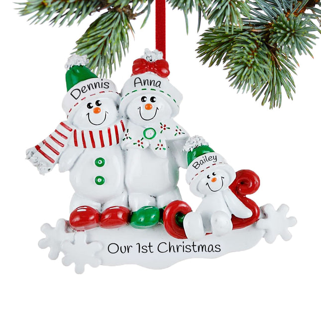 keepsake personalized snow family sled 3 christmas ornament – Christmas ornament, holiday tree decoration or gift