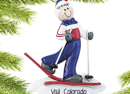 custom personalized adult male skier christmas ornament – Christmas ornament, holiday tree decoration or gift