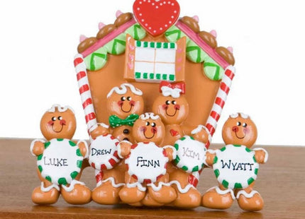 holiday personalized family of 5 gingerbread house tabletop christmas ornament – Christmas ornament, holiday tree decoration 