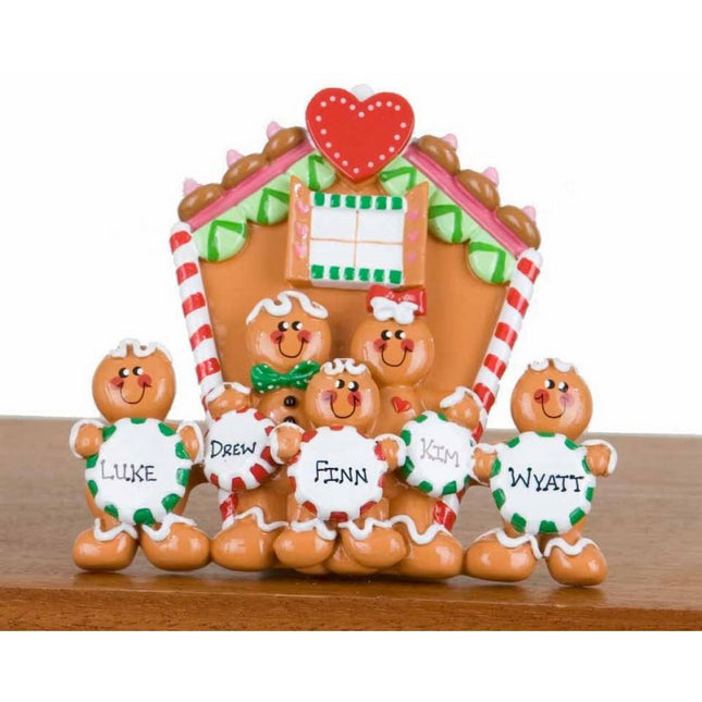 holiday personalized family of 5 gingerbread house tabletop christmas ornament – Christmas ornament, holiday tree decoration 