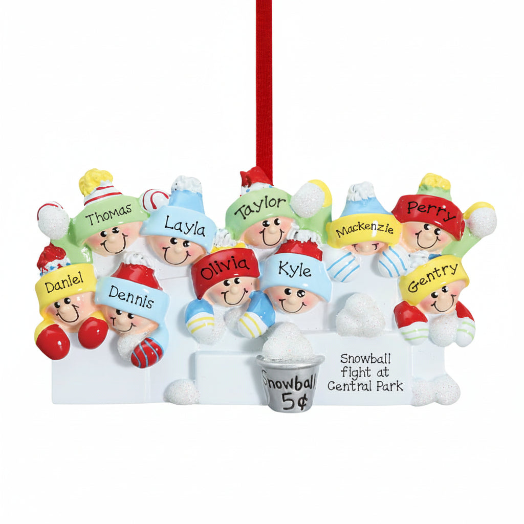 Personalized Snowball Fight Family Christmas Ornament – Customizable For 2-6 Family Members