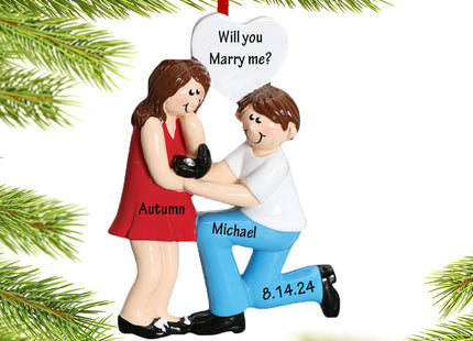 custom personalized engagement couple with ring box christmas ornament – Christmas ornament, holiday tree decoration or gift