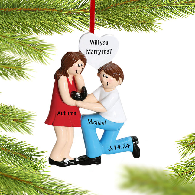 Engagement Couple with Ring Box Christmas Ornament
