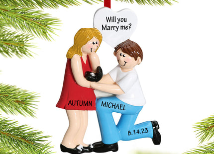 engraved personalized engagement couple with ring box christmas ornament – Christmas ornament, holiday tree decoration or gif