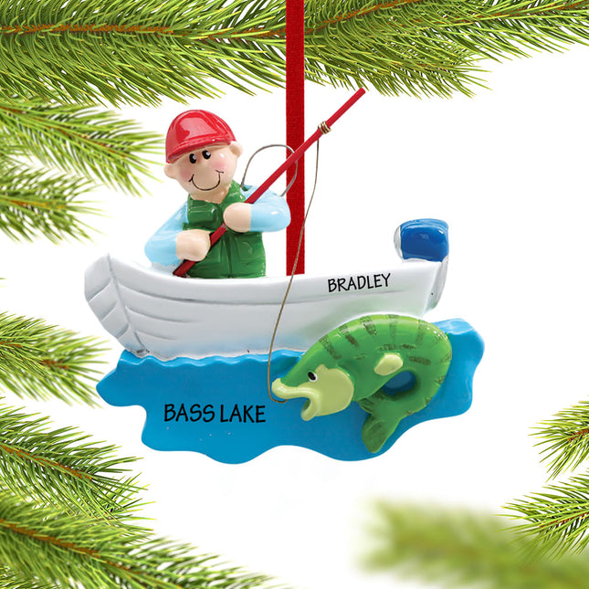 holiday personalized fisherman in boat christmas ornament – Christmas ornament, holiday tree decoration or gift