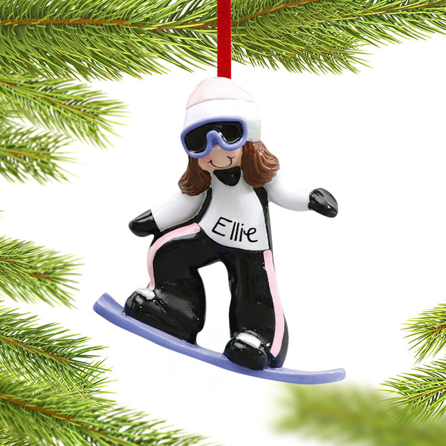 holiday personalized snowboarder girl christmas ornament – Christmas ornament, holiday tree decoration or gift