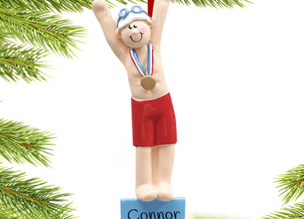 decorative personalized swimmer or diver boy christmas ornament – Christmas ornament, holiday tree decoration or gift