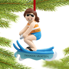engraved personalized waterskier girl being pulled behind a boat christmas ornament – Christmas ornament, holiday tree decora
