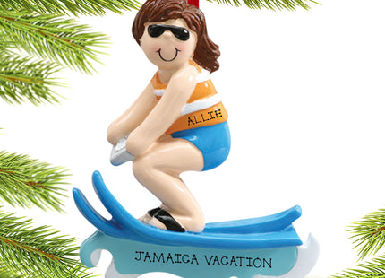 engraved personalized waterskier girl being pulled behind a boat christmas ornament – Christmas ornament, holiday tree decora