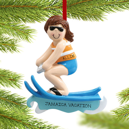 engraved personalized waterskier girl being pulled behind a boat christmas ornament – Christmas ornament, holiday tree decora