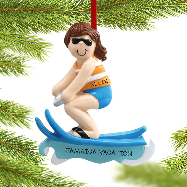 engraved personalized waterskier girl being pulled behind a boat christmas ornament – Christmas ornament, holiday tree decora