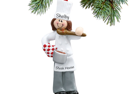 engraved personalized female chef with tasting spoon christmas ornament – Christmas ornament, holiday tree decoration or gift