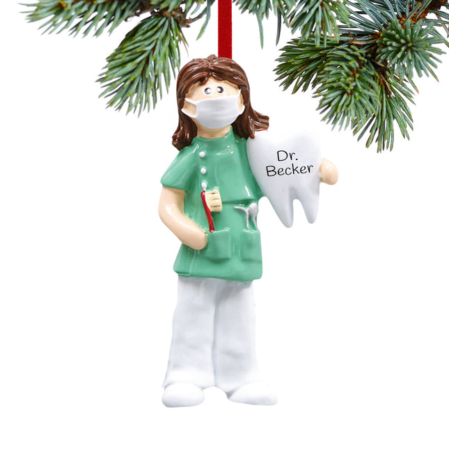 holiday personalized dentist or hygienist female christmas ornament – Christmas ornament, holiday tree decoration or gift