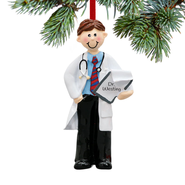 decorative personalized doctor male holding a patient chart christmas ornament – Christmas ornament, holiday tree decoration 