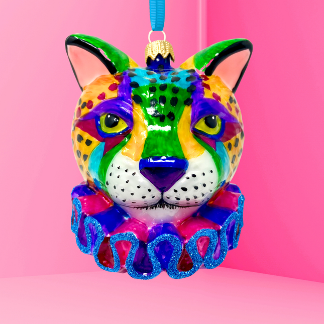Technicolor Cheetah Glass Ornament