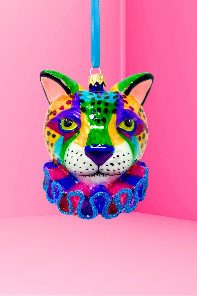 Technicolor Cheetah Glass Ornament