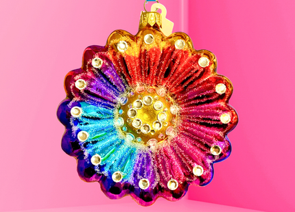 Rainbow Daisy Polish Glass Ornament