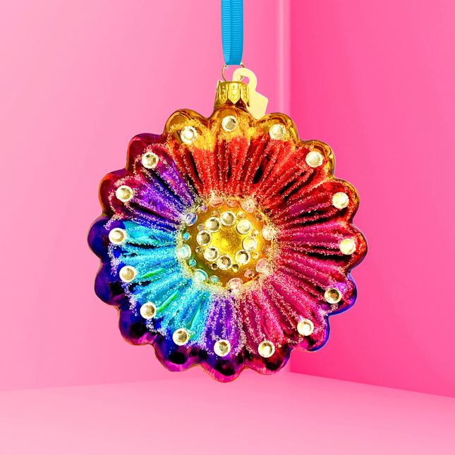 Rainbow Daisy Polish Glass Ornament