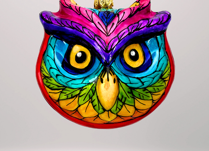Rainbow Prism Owl Polish Glass Ornament