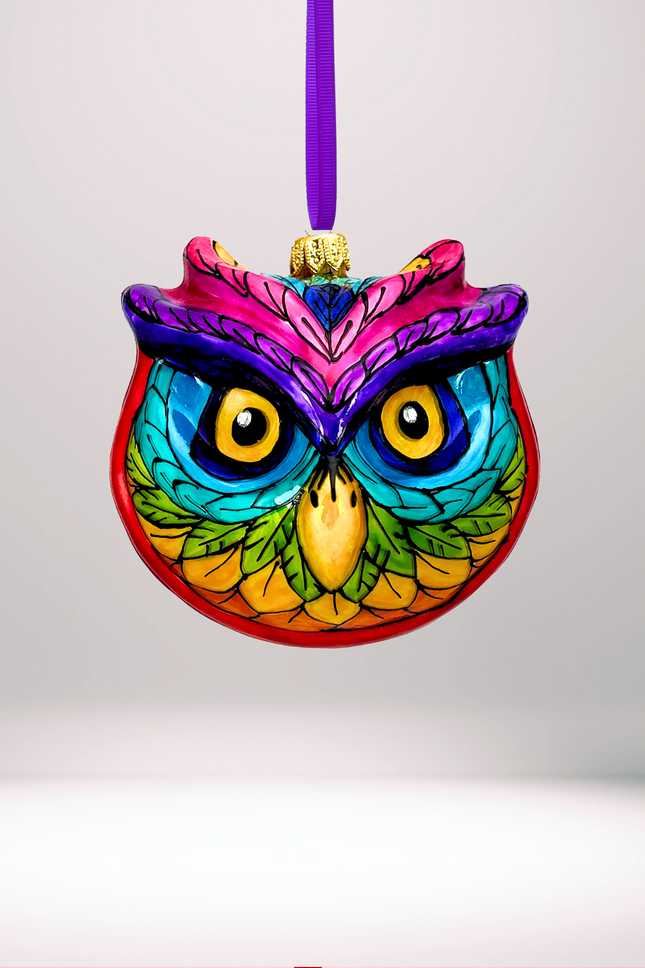 Rainbow Prism Owl Polish Glass Ornament