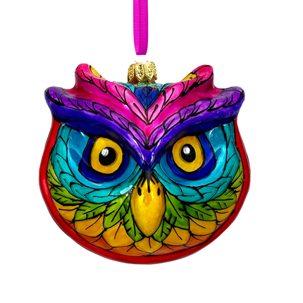 Rainbow Prism Owl Polish Glass Ornament