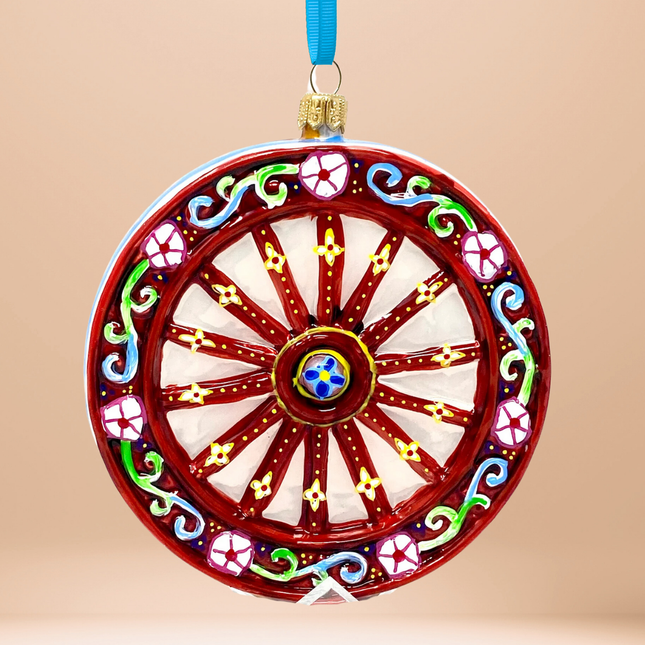 Sicilian Carretto Wheel Polish Glass Ornament (Rosso)