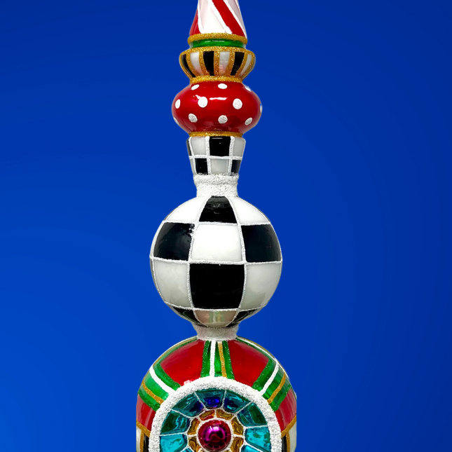 Red Tartan Glass Finial Tree Topper