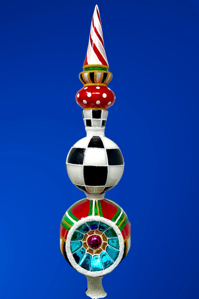 Red Tartan Glass Finial Tree Topper