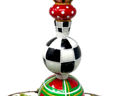 Red Tartan Glass Finial Tree Topper