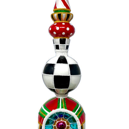 Red Tartan Glass Finial Tree Topper
