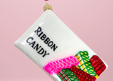 Ribbon Candy Box Glass Ornament