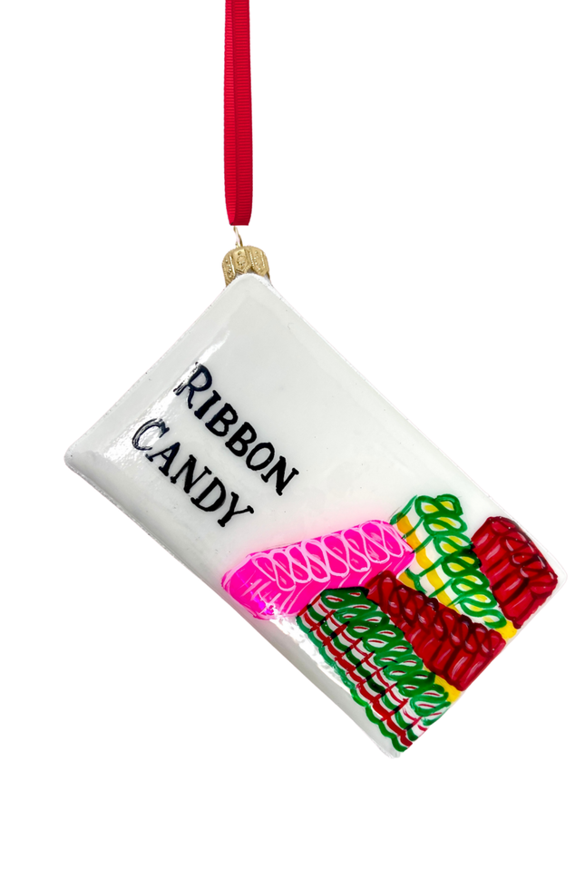 Ribbon Candy Box Glass Ornament
