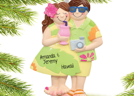 engraved personalized tropical tourist couple christmas ornament – Christmas ornament, holiday tree decoration or gift