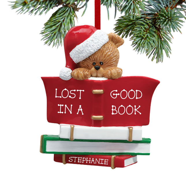 keepsake personalized book club bear wearing a santa hat christmas ornament – Christmas ornament, holiday tree decoration or 