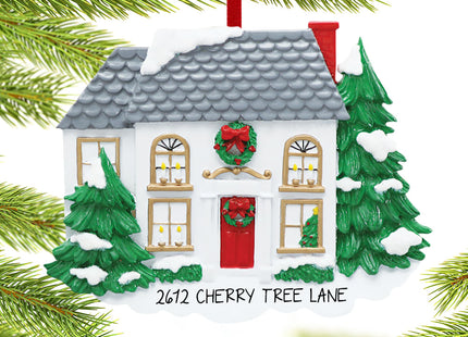holiday personalized white house with pine trees christmas ornament – Christmas ornament, holiday tree decoration or gift