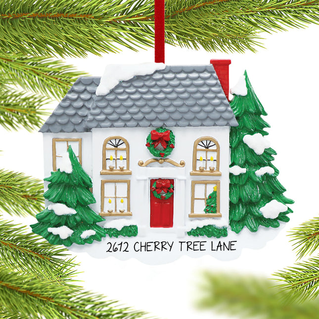 holiday personalized white house with pine trees christmas ornament – Christmas ornament, holiday tree decoration or gift