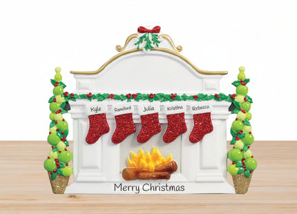 Mantel with Stockings Personalized Tabletop Ornament - 4, 5, 6, 7, 8, 9, 10 Stockings