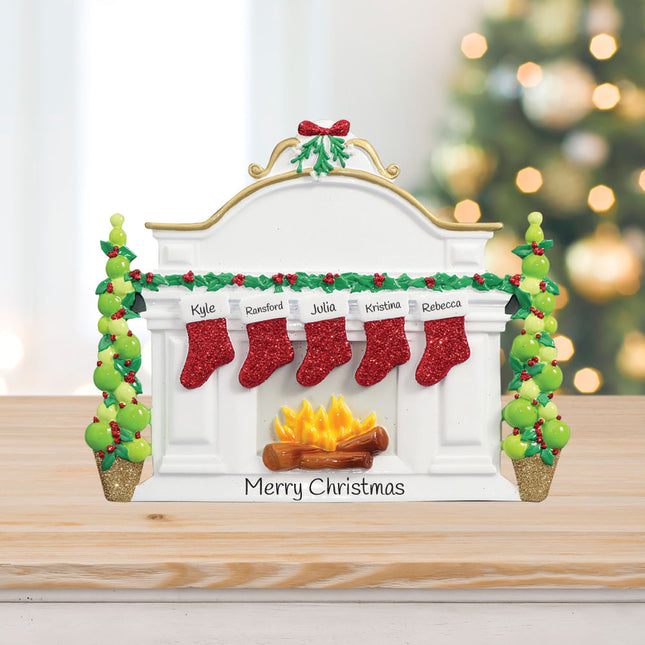 Mantel with Stockings Personalized Tabletop Ornament - 4, 5, 6, 7, 8, 9, 10 Stockings