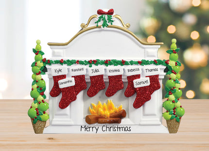 Mantel with Stockings Personalized Tabletop Ornament - 4, 5, 6, 7, 8, 9, 10 Stockings