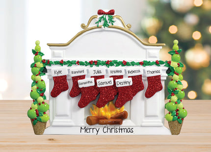 Mantel with Stockings Personalized Tabletop Ornament - 4, 5, 6, 7, 8, 9, 10 Stockings