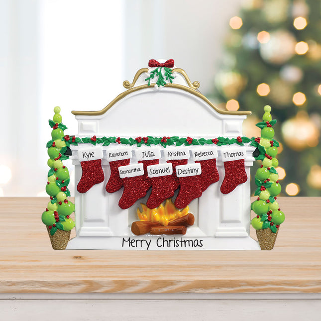 Mantel with Stockings Personalized Tabletop Ornament - 4, 5, 6, 7, 8, 9, 10 Stockings