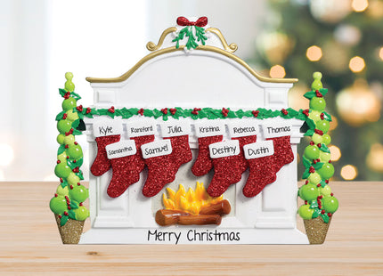 Mantel with Stockings Personalized Tabletop Ornament - 4, 5, 6, 7, 8, 9, 10 Stockings