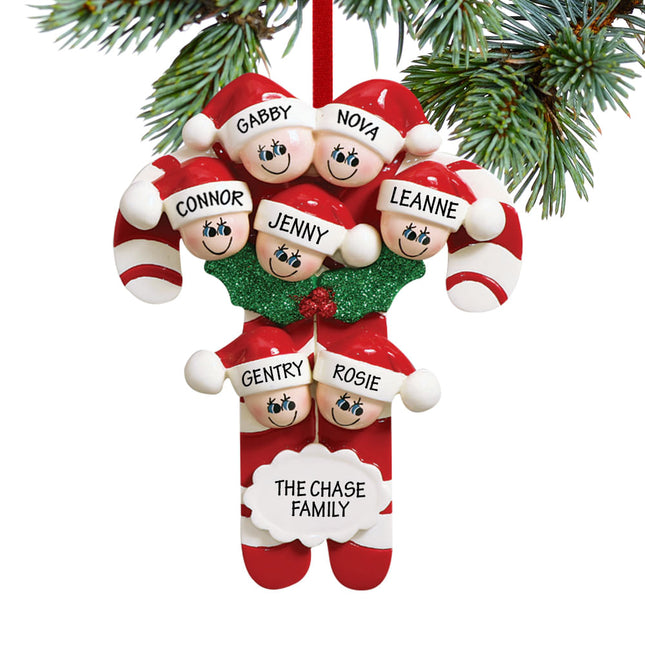 Candy Cane Family Personalized Ornament - 6, 7, 8, 9, 10 Family Members