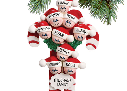 custom personalized candy cane family of 9 christmas ornament – Christmas ornament, holiday tree decoration or gift