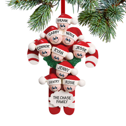 custom personalized candy cane family of 9 christmas ornament – Christmas ornament, holiday tree decoration or gift